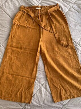 Flowy Tan Linen Pants | odelayo